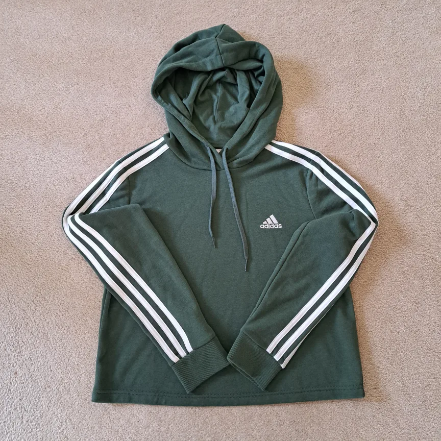 Adidas Cropped Hoodie Green White Stripes Women's Size Medium image indicator(10)