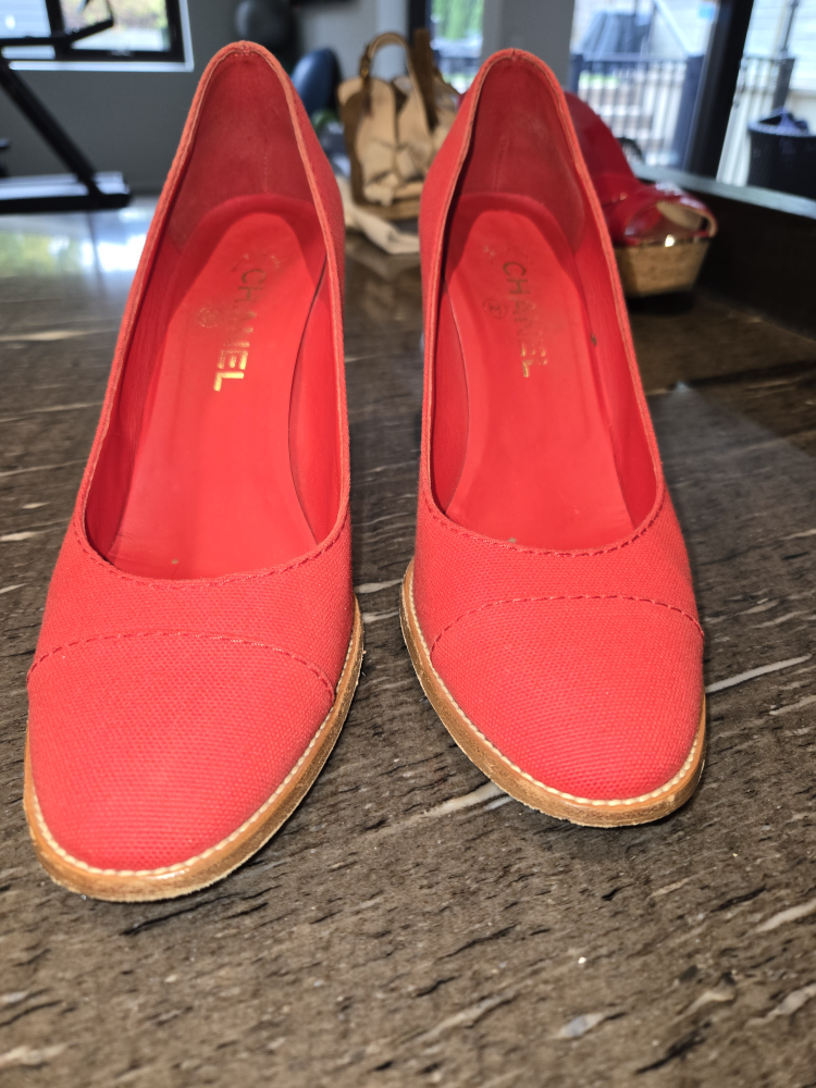 Chanel Red Wedge Heels