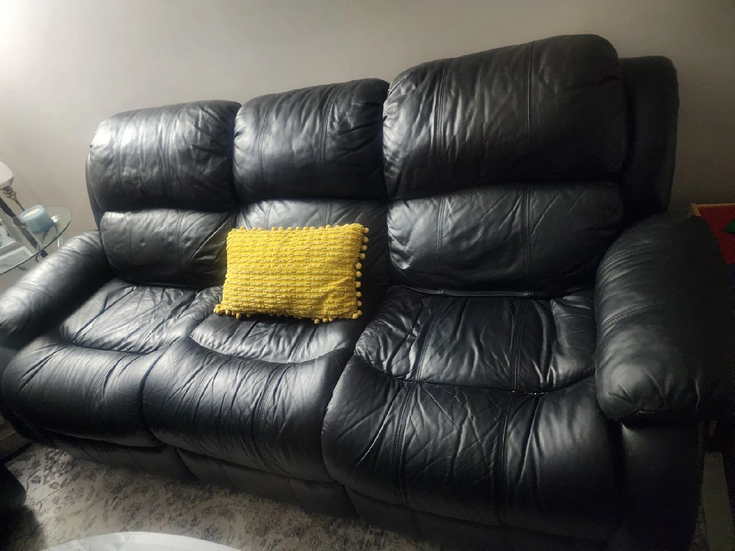 Black Leather Reclining Sofa Set - photo 5