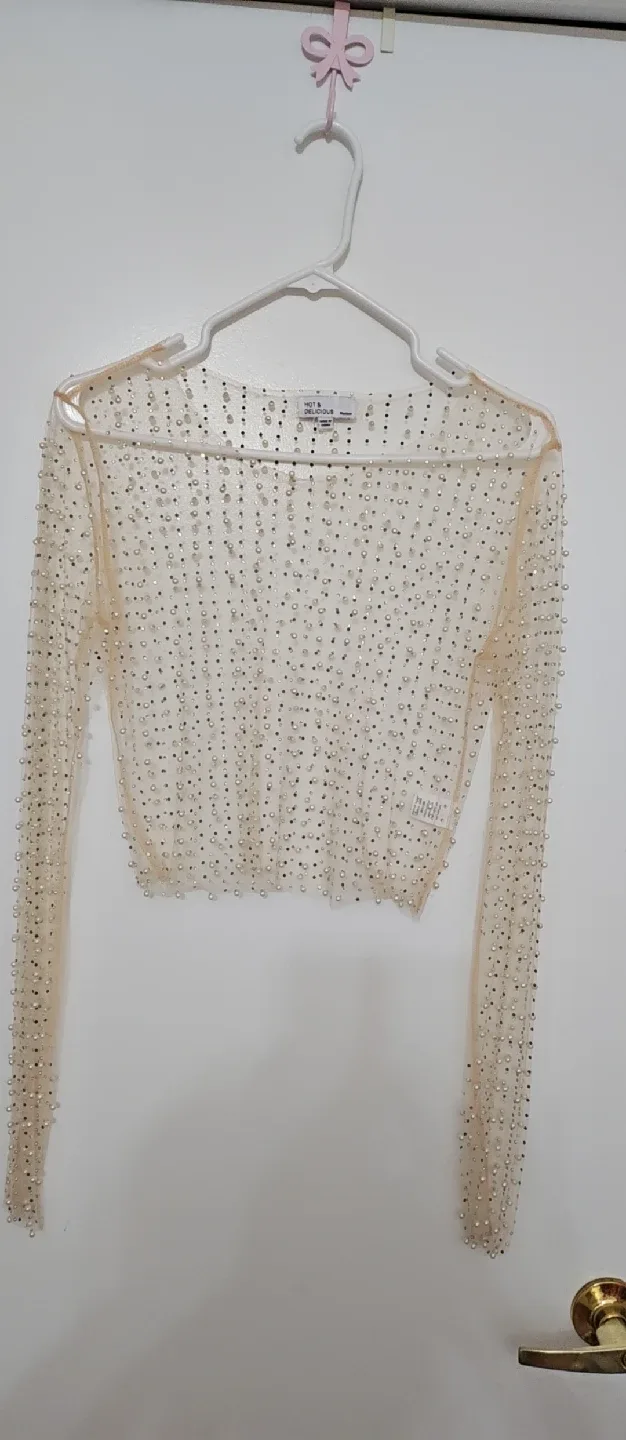 Nasty Gal Embellished Mesh Top - Size 6 thumbnail