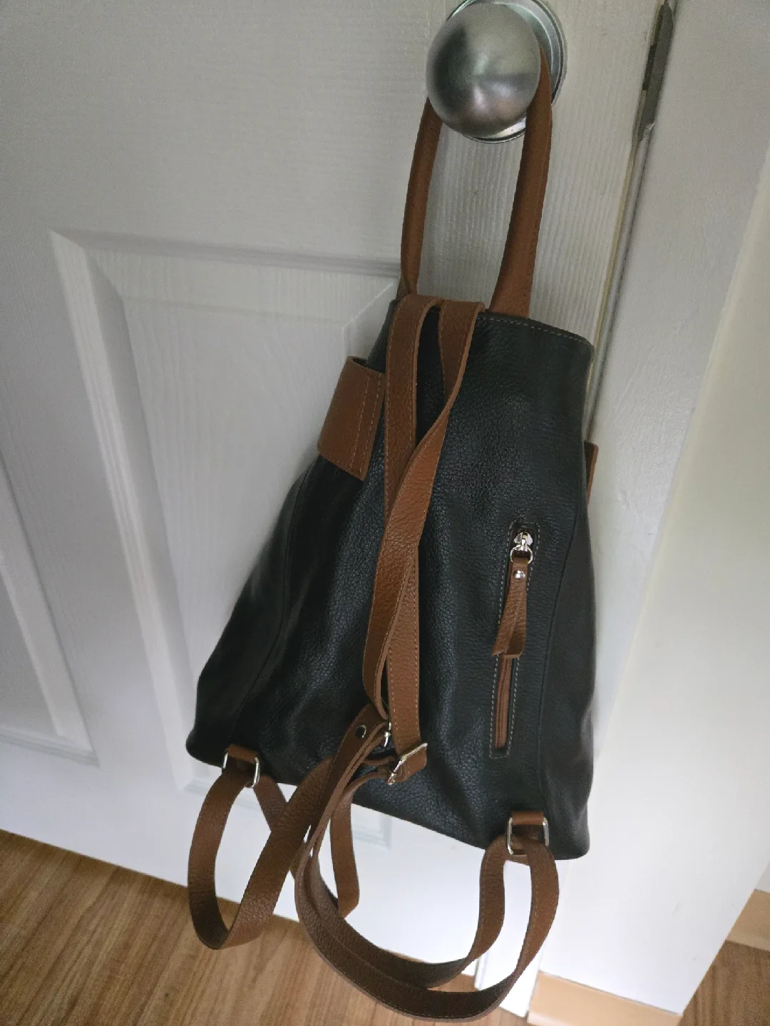 Leather Backpack Purse - Black & Brown image indicator(2)