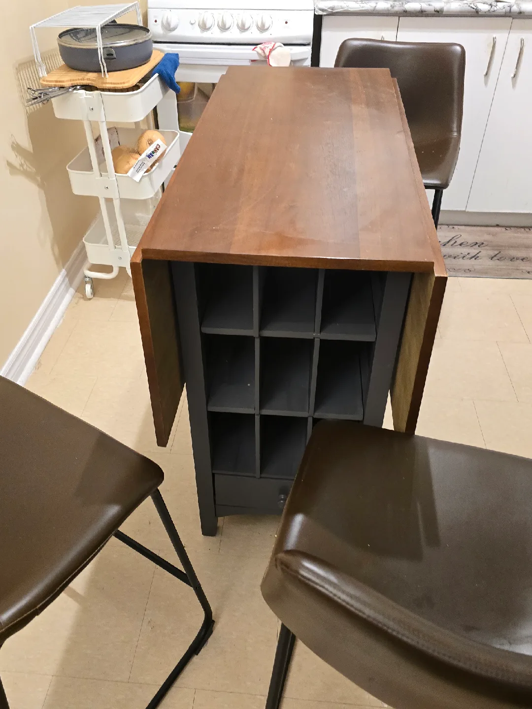 Kitchen/bar Table with Wine Rack & 3 bar  Chairs image indicator(7)