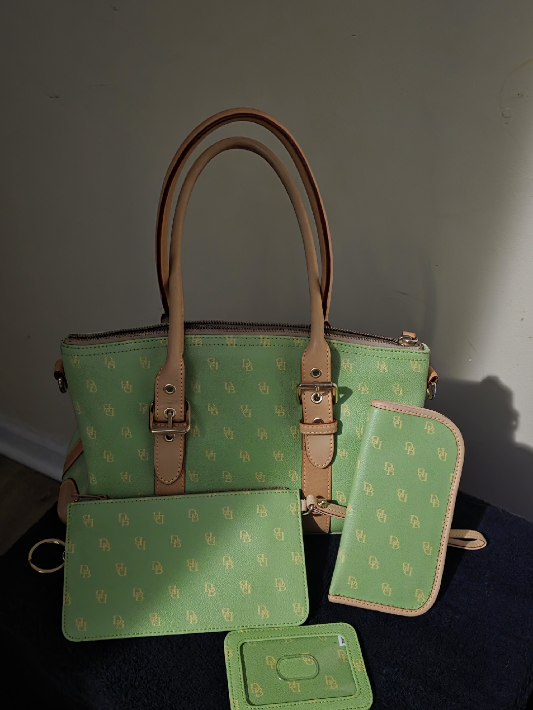 Dooney & Bourke Green Handbag with Accessories