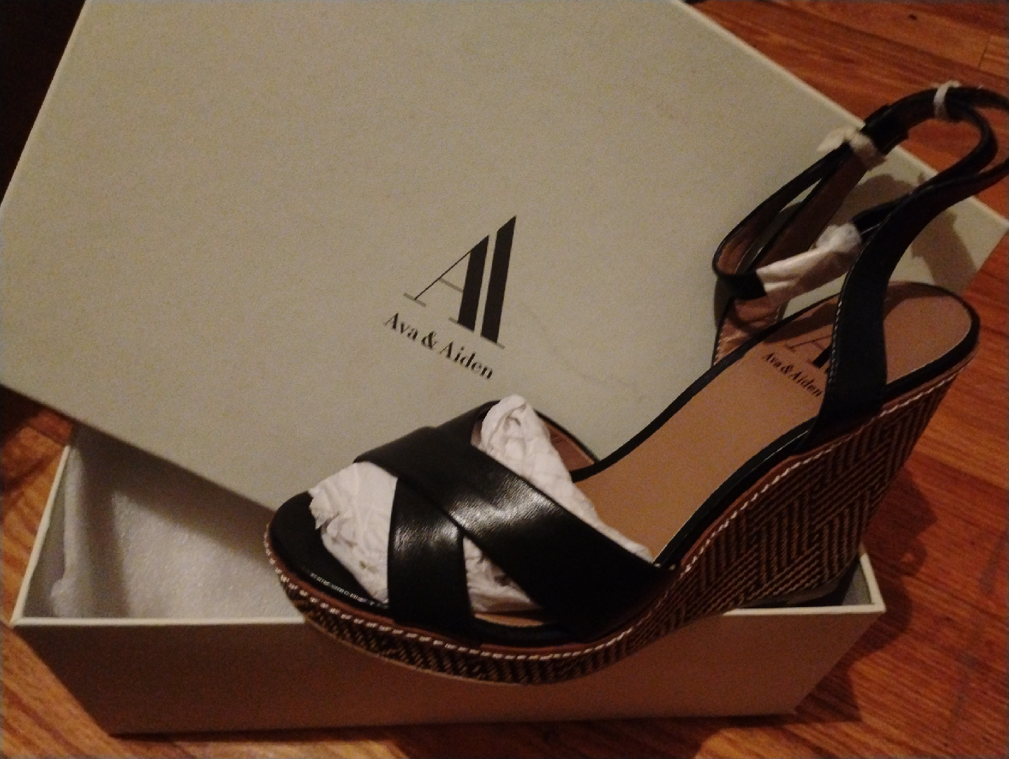 Ava & Aiden Black Wedge Sandals - New in Box!