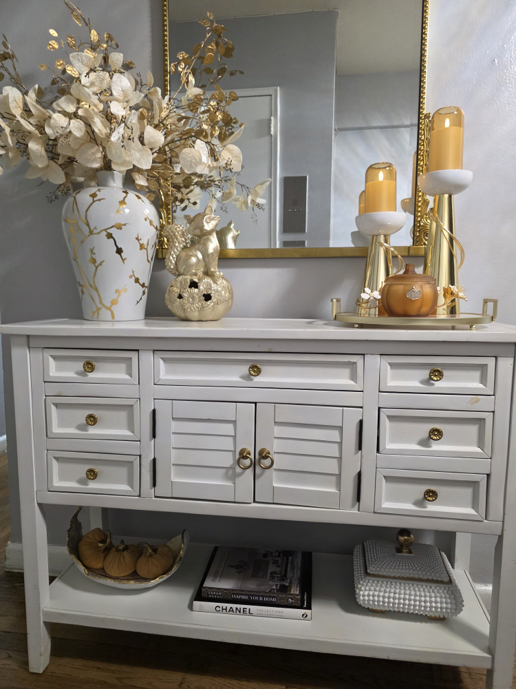 White Console Table buffet table sideboard with drawers - photo 4