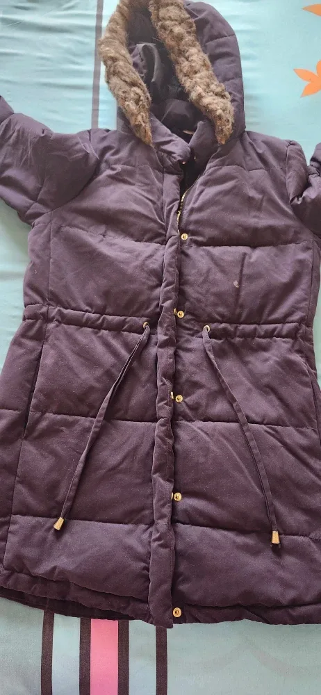 Dark gray Puffer Jacket with Fur Hood Medium