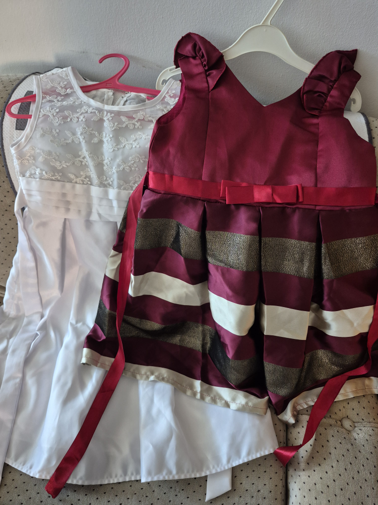 Girls' Dresses - White & Burgundy - photo 2