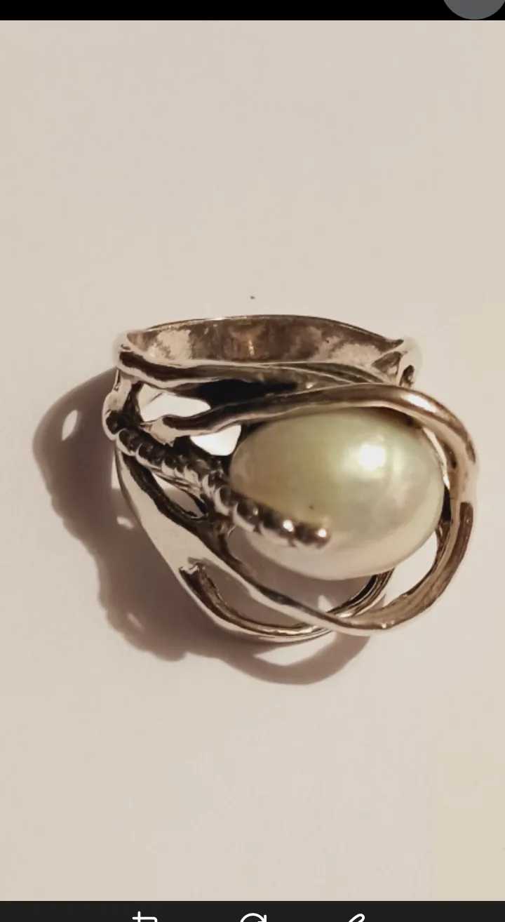 New !! NOA ZUMAN ISRAEL 925 STERLING SILVER PEARL RING.7. thumbnail