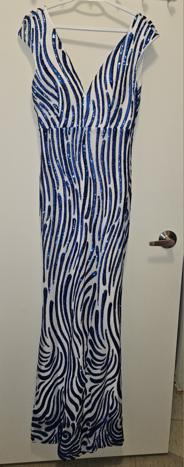 White & Blue Sequin Formal Dress