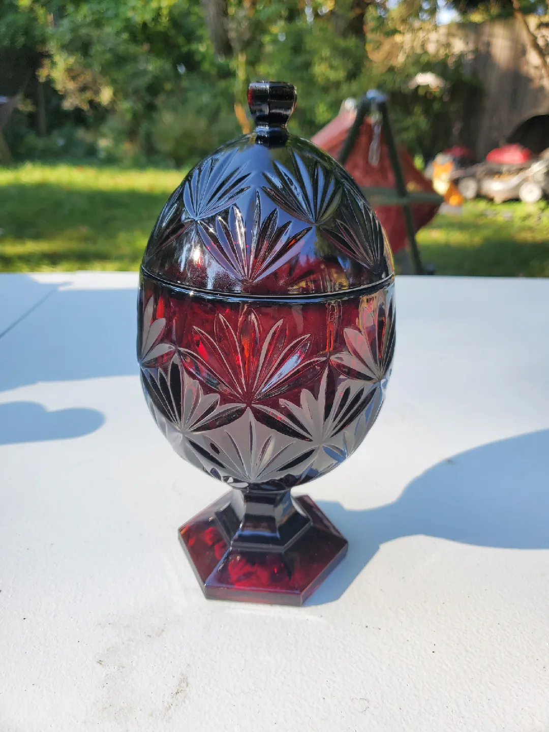 Red Glass Candy Dish with Lid thumbnail