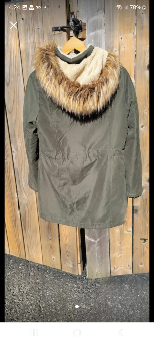 Olive Green Winter Parka with Faux Fur Hood image indicator(2)