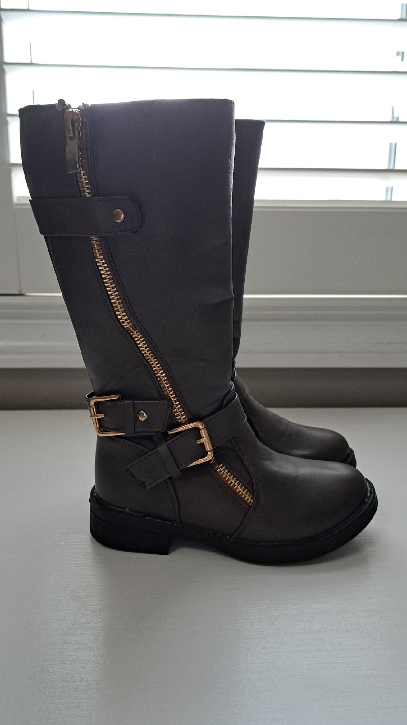Kids Brown Riding Boots with Gold Zippers Sz 11c - photo 2