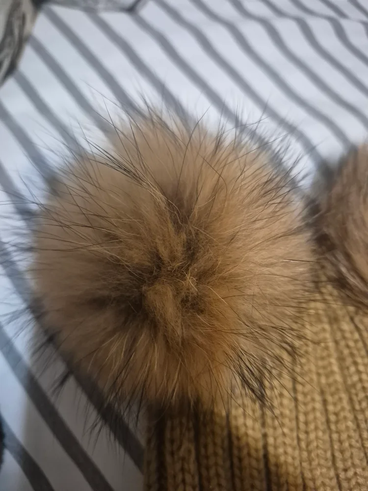 Knitted Beanie with  Fur Pom Poms image indicator(2)