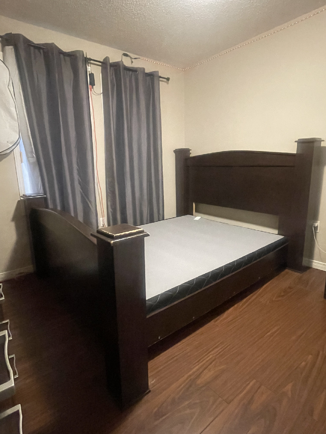 Dark Brown Queen Size Bed Frame & Nightstand