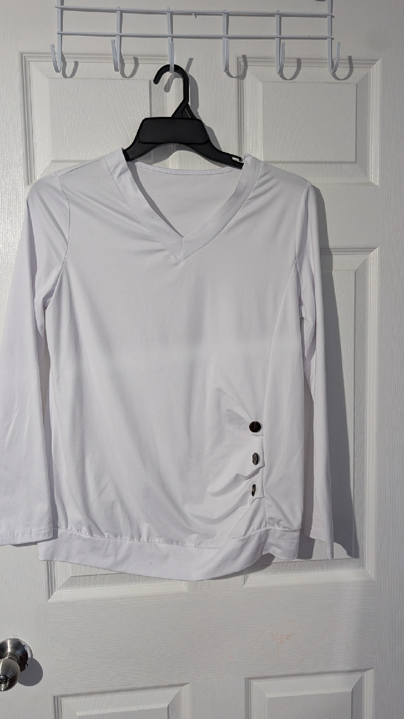 White Long Sleeve Top with Button Detail
