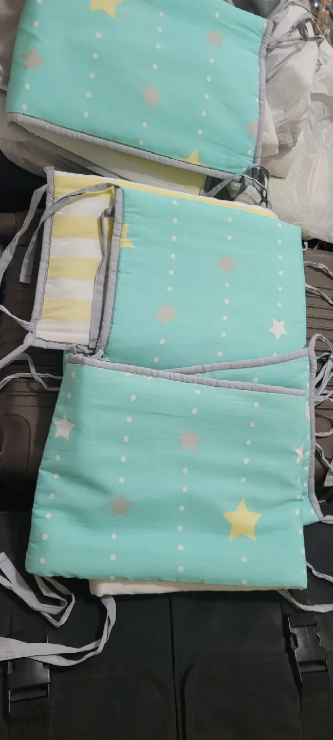 Baby Crib Bumper Pads - Light Blue with Stars image indicator(4)