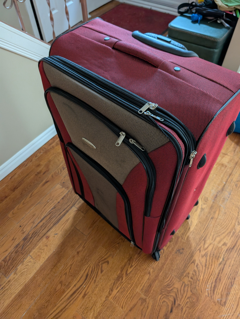 Red & Brown Rolling Suitcase