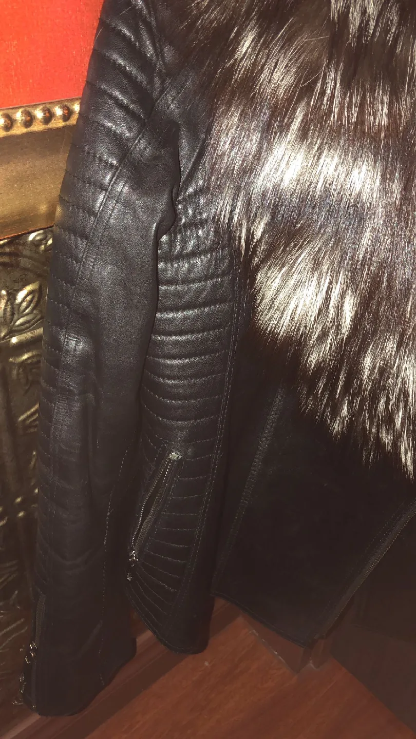 Leather Jacket with fox Fur Collar image indicator(3)