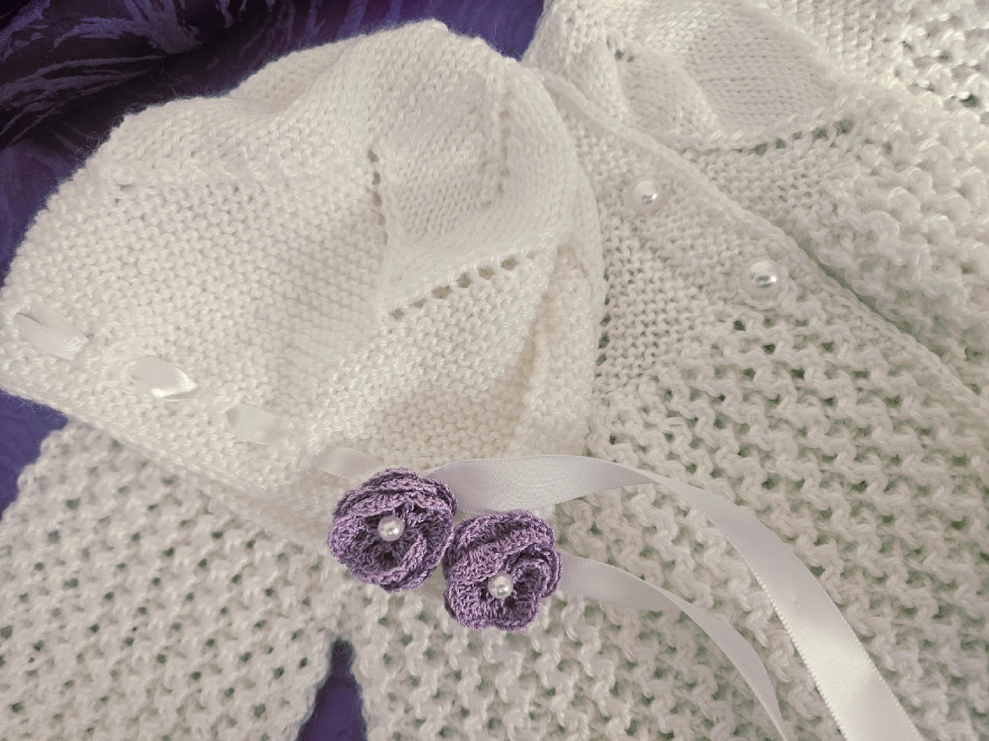 Hand-Knitted White Baby Sweater & Hat Set - photo 4