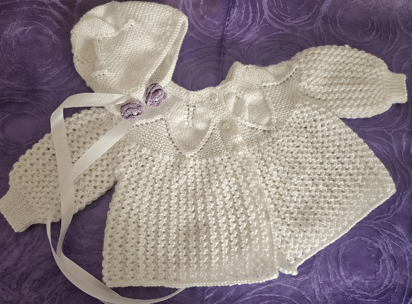 Hand-Knitted White Baby Sweater & Hat Set - photo 5