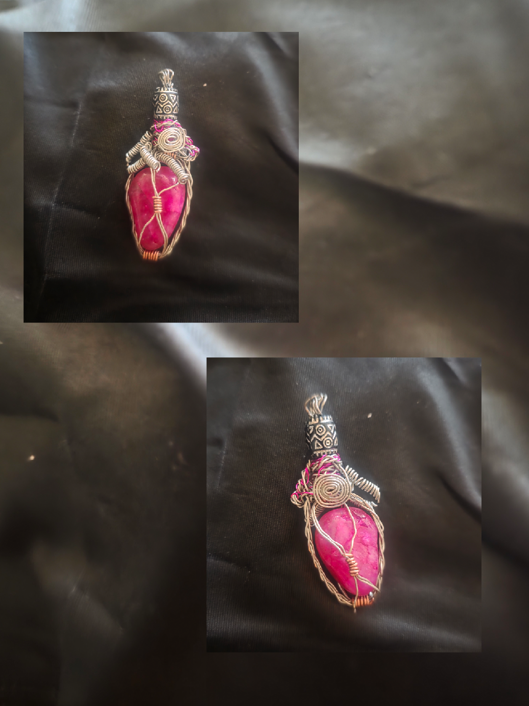 Handmade Wire Wrapped Pink Stone Pendant