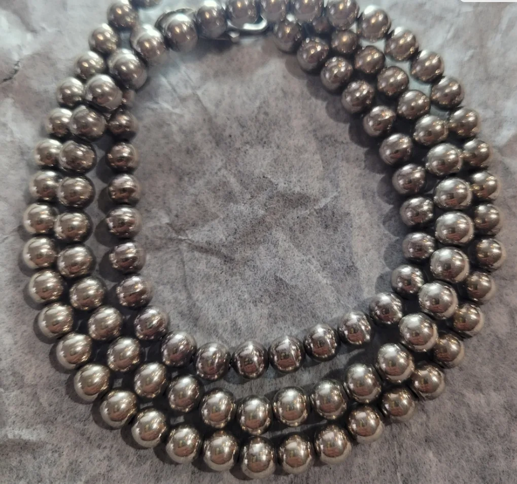Sterling Silver bead necklace Vintage thumbnail