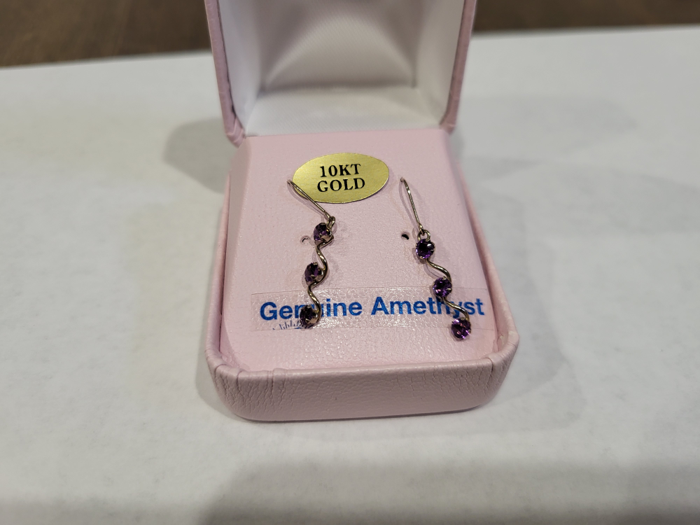 Brand New 10K White Gold Amethyst Earrings For Sale