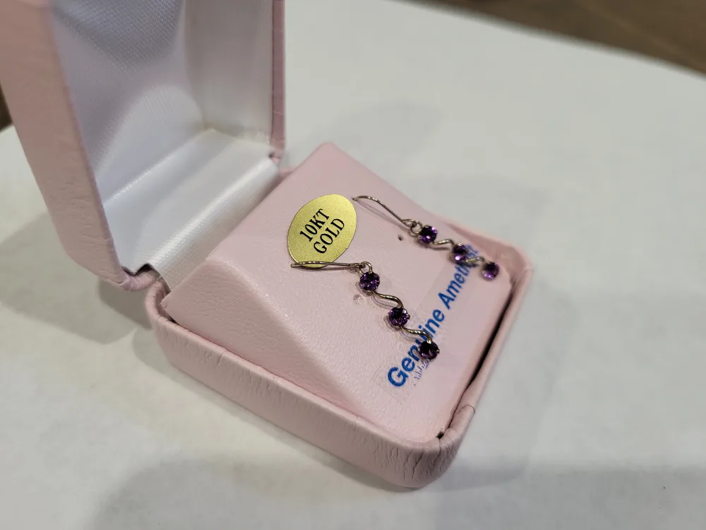 Brand New 10K White Gold Amethyst Earrings For Sale image indicator(2)