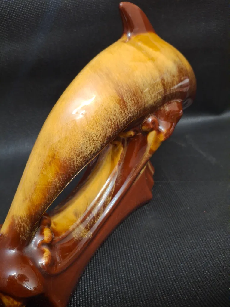 Vintage Dolphin Ceramic Figurine  Brown & Yellow image indicator(5)