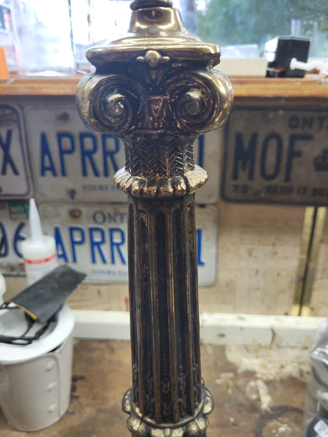Cast Brass Table Lamp Italian Carrara Marble Antique faceted - photo 3