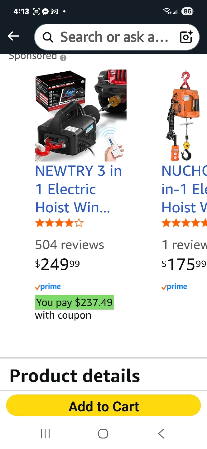 NEWTRY 3 in 1 Electric Hoist Winch 1100lb image indicator(2)