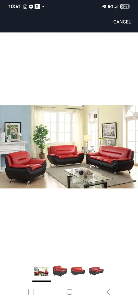Red and Black Leather Sofa Set image indicator(3)
