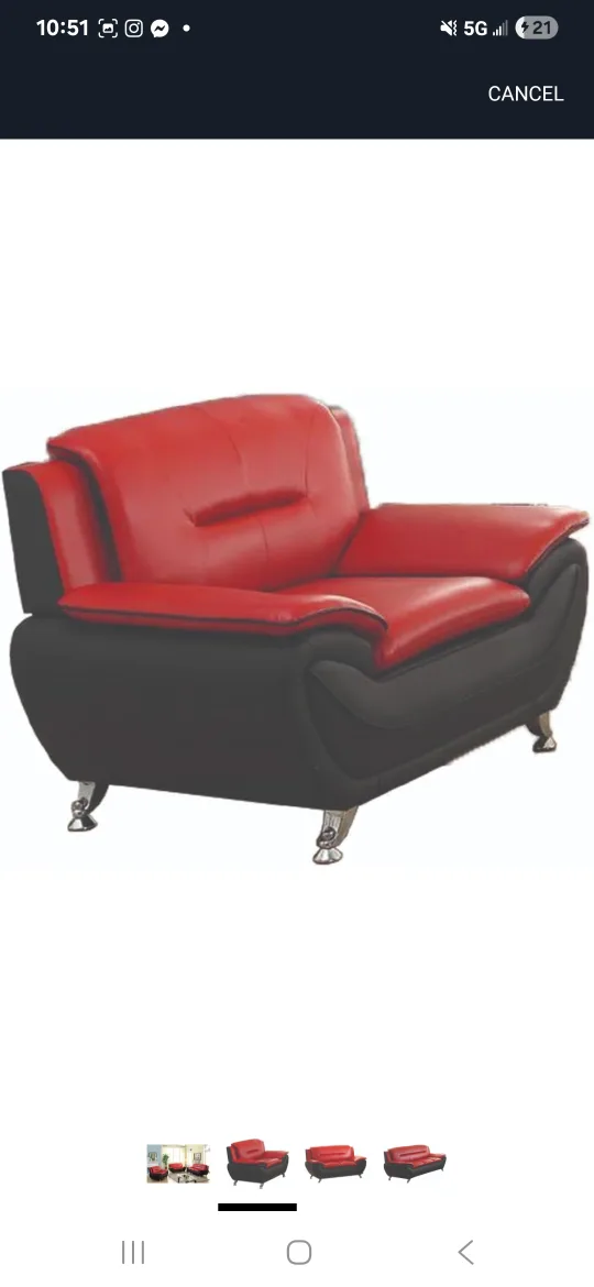 Red and Black Leather Sofa Set image indicator(4)