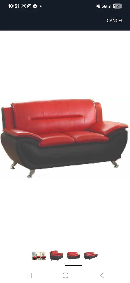 Red and Black Leather Sofa Set image indicator(5)