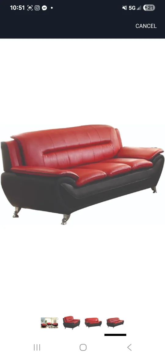 Red and Black Leather Sofa Set image indicator(6)