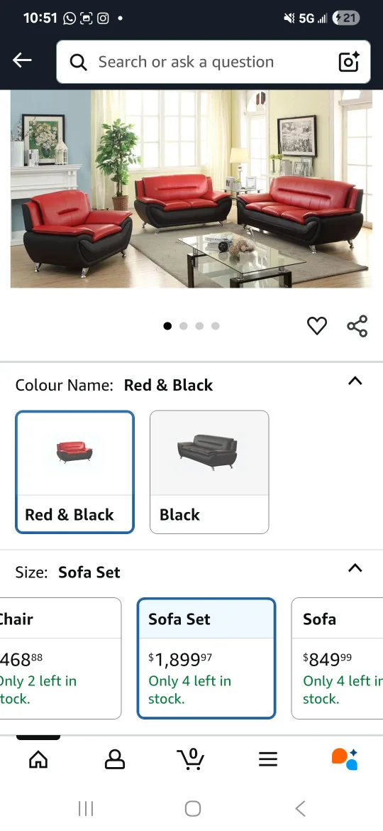 Red and Black Leather Sofa Set image indicator(7)