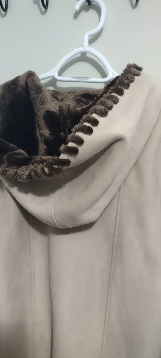 Pizazz Genuine suede leathe  Beige Hooded Coat image indicator(6)