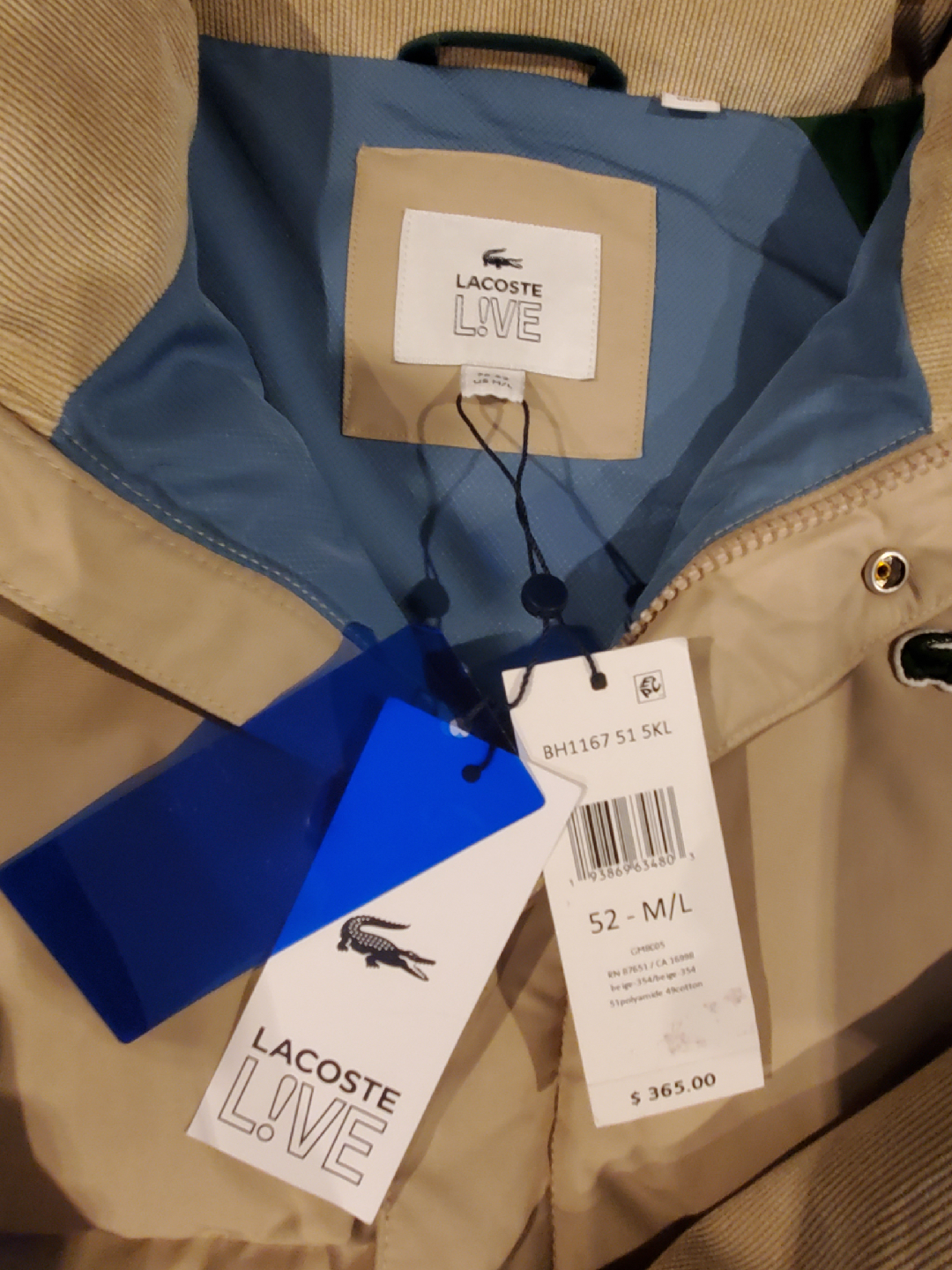 Lacoste LIVE Beige Corduroy Puffer Jacket - M/L - photo 2