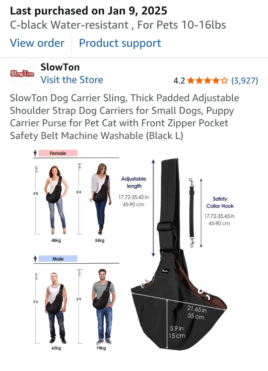 SlowTon Dog Carrier Sling - Black, Size L - photo 2