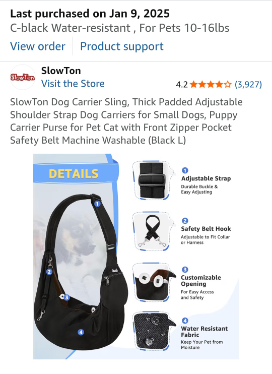 SlowTon Dog Carrier Sling - Black, Size L - photo 4