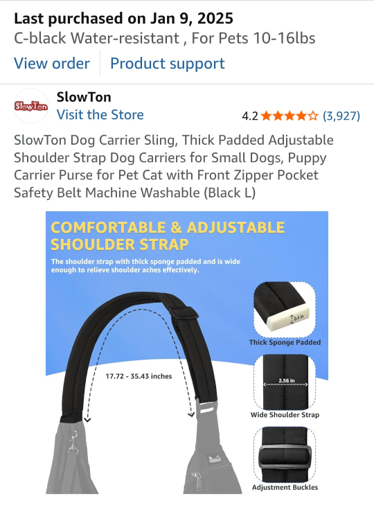 SlowTon Dog Carrier Sling - Black, Size L - photo 5