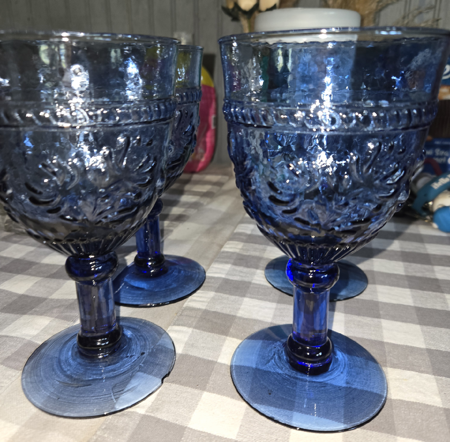 9 Blue Embossed Goblets