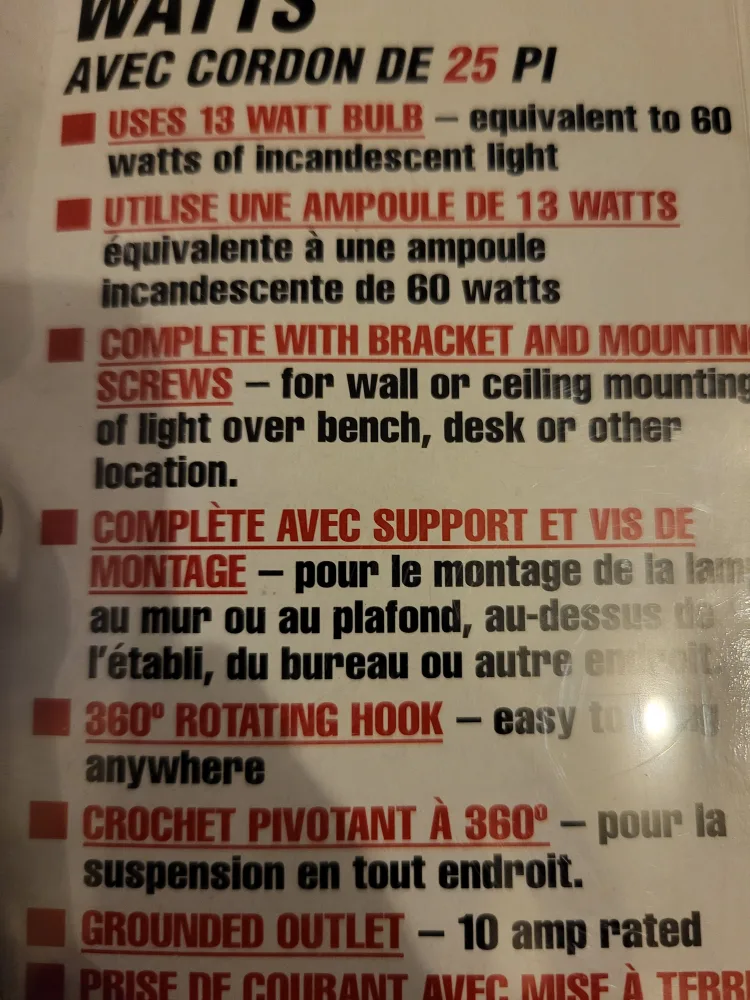 Cool Brite Fluorescent Work Light w/ 25' Cord image indicator(2)