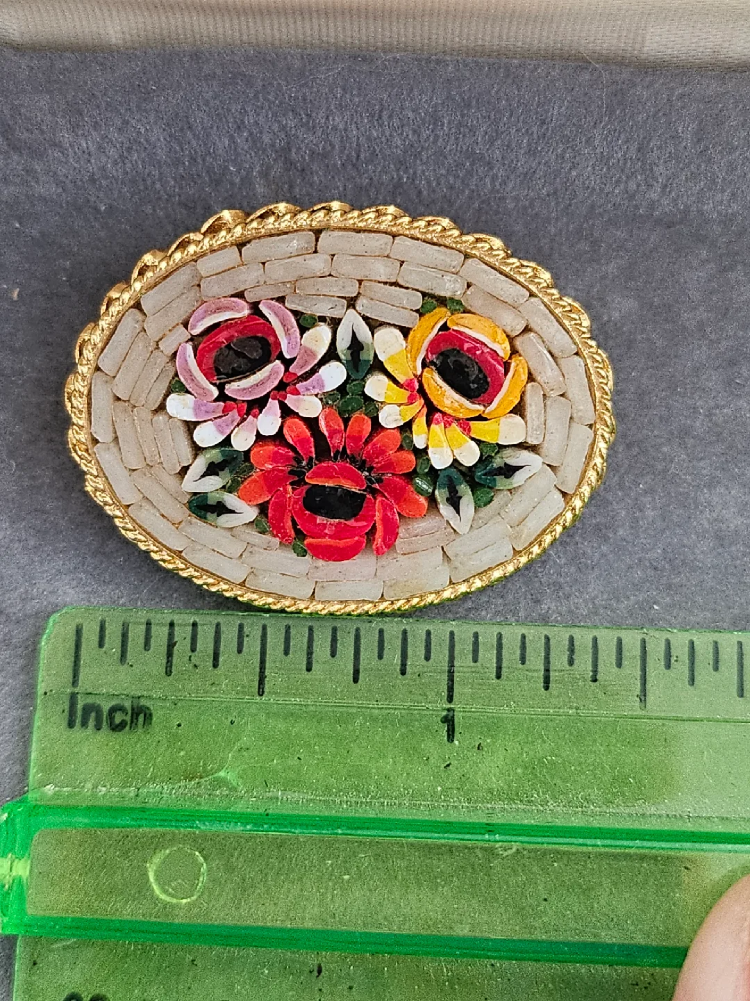 Vintage Italian Micro Mosaic Floral Brooch image indicator(7)