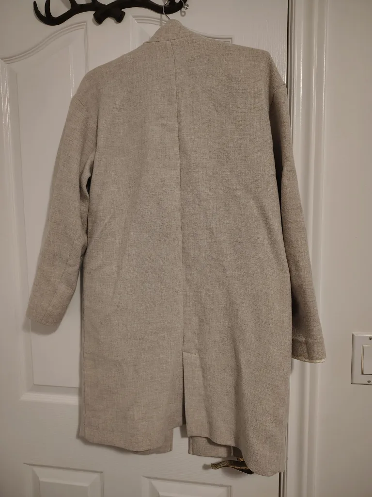 Zara XS Beige Linen Blend Coat image indicator(2)