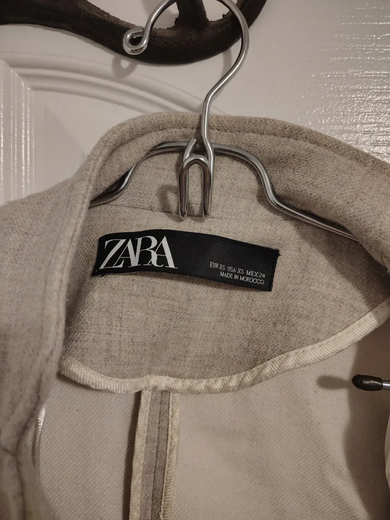 Zara XS Beige Linen Blend Coat image indicator(3)