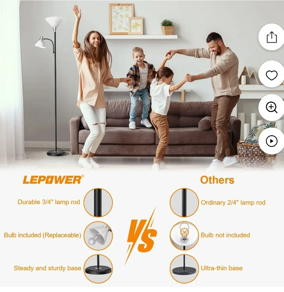 Lepower Floor Lamp with Adjustable Reading Light image indicator(9)