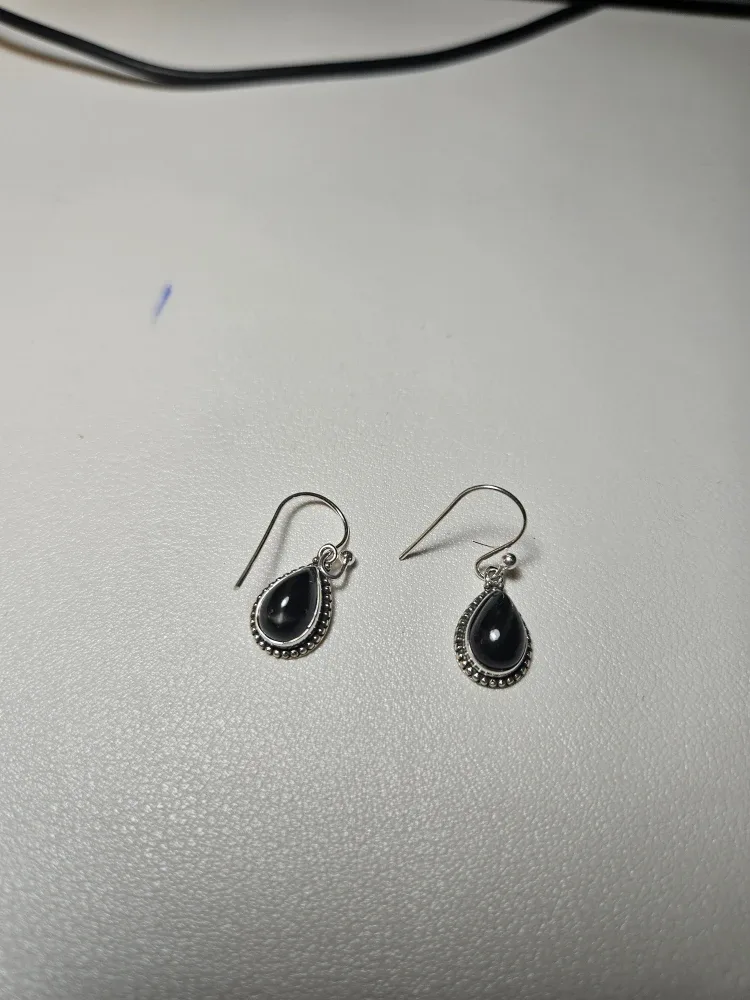 Black Teardrop Earrings pure silver image indicator(3)