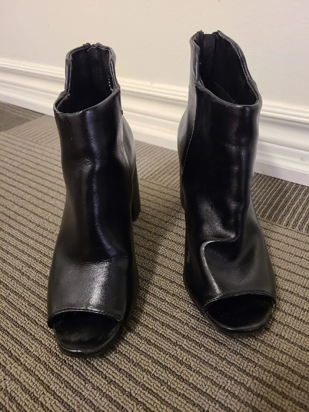 Black Peep Toe Heeled Booties thumbnail