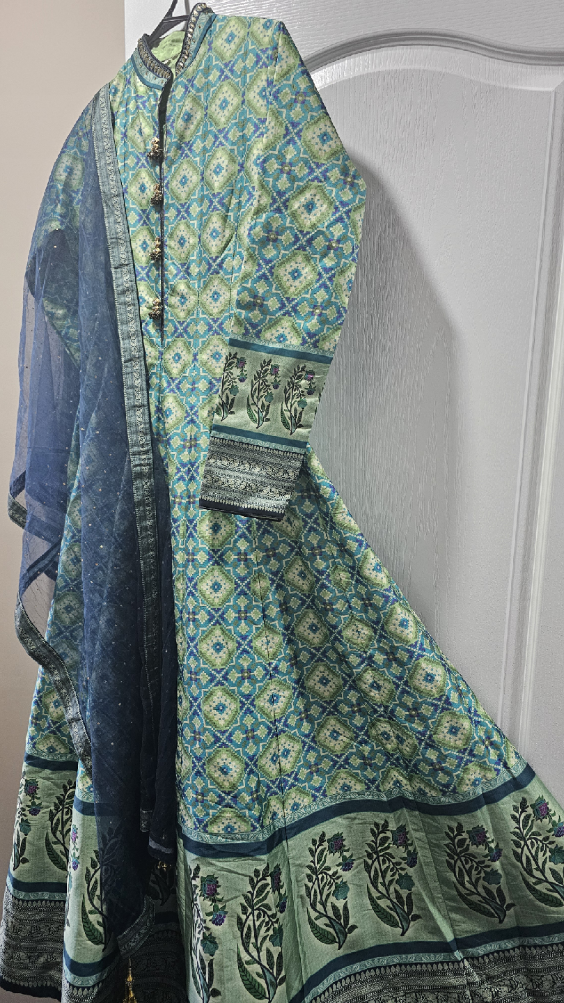 Green & Blue Printed Anarkali Dressindian - photo 3